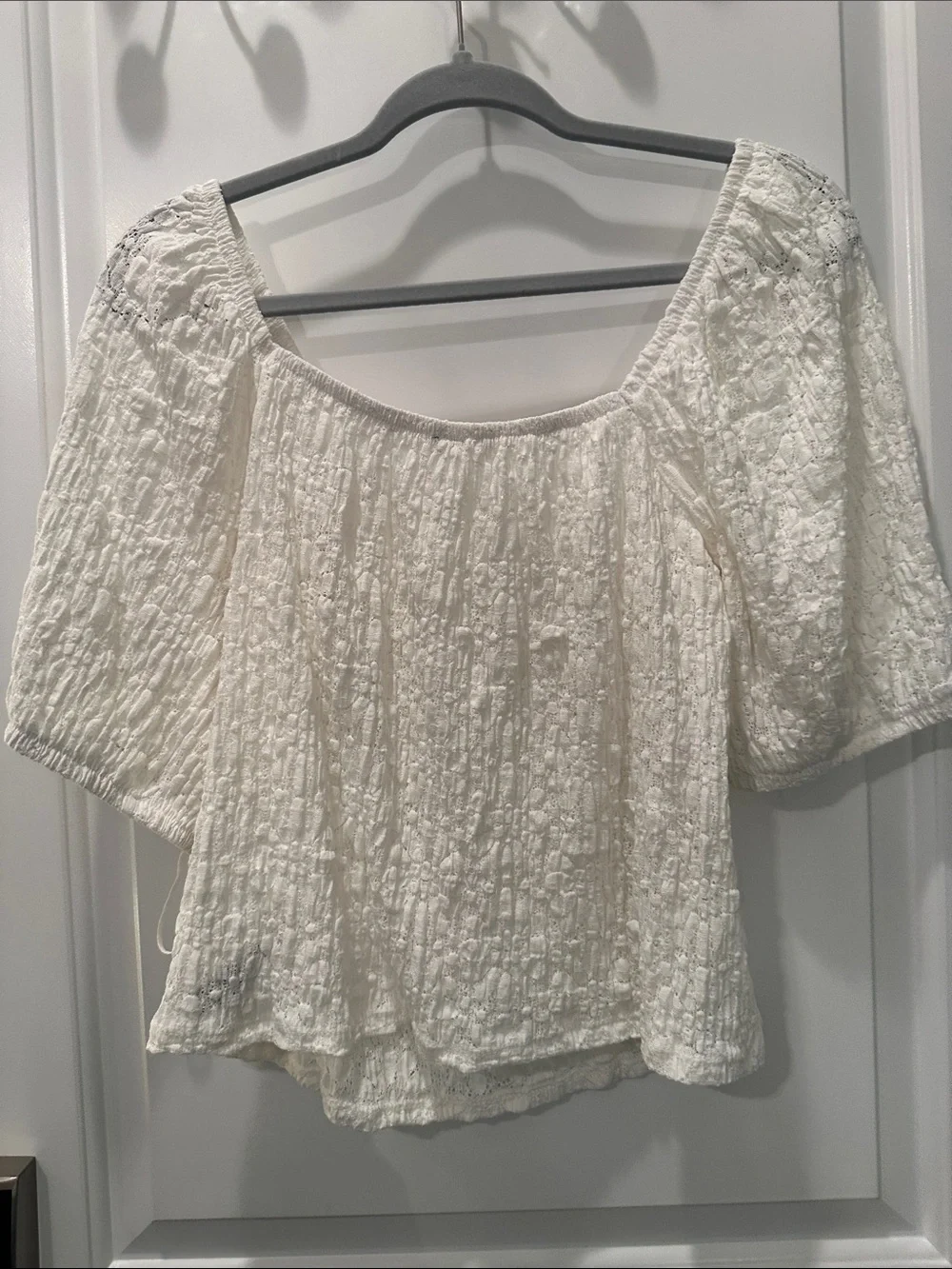 Ivory Crinkle Peasant Blouse - Women